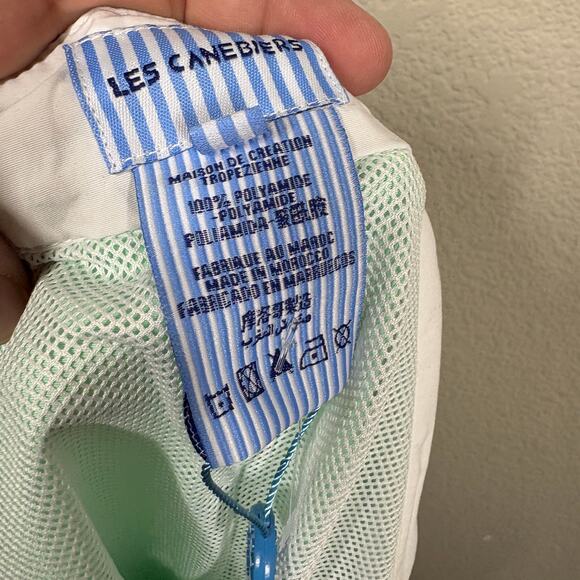 Les Canebiers Mens Size 2XL Ramatuelle Swim Shorts Neon Green White Mesh Lined - Picture 8 of 9